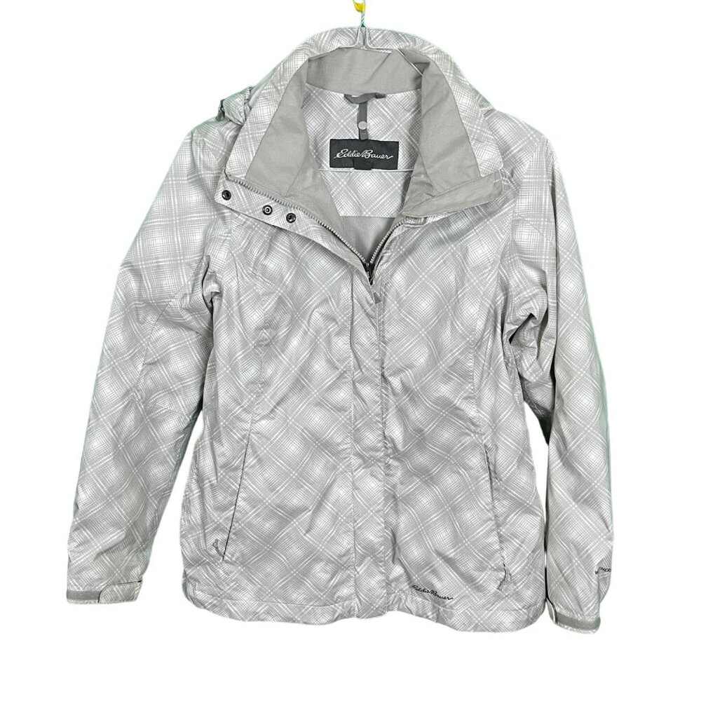 Eddie Bauer Womens Stiff Brim Hooded Rain‎ Jacket Wind Breaker Plaid Size Medium